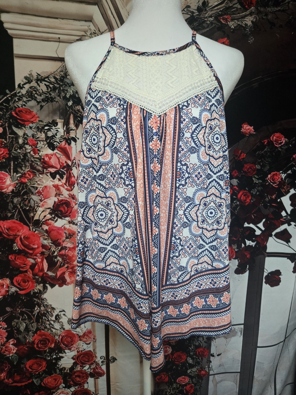 No Boundaries Navy, Coral & Cream Halter Tank
